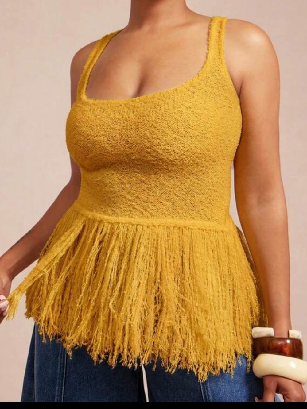 SHEIN Bright Yellow Fringe Knit Tank Top - Picture 3 of 3